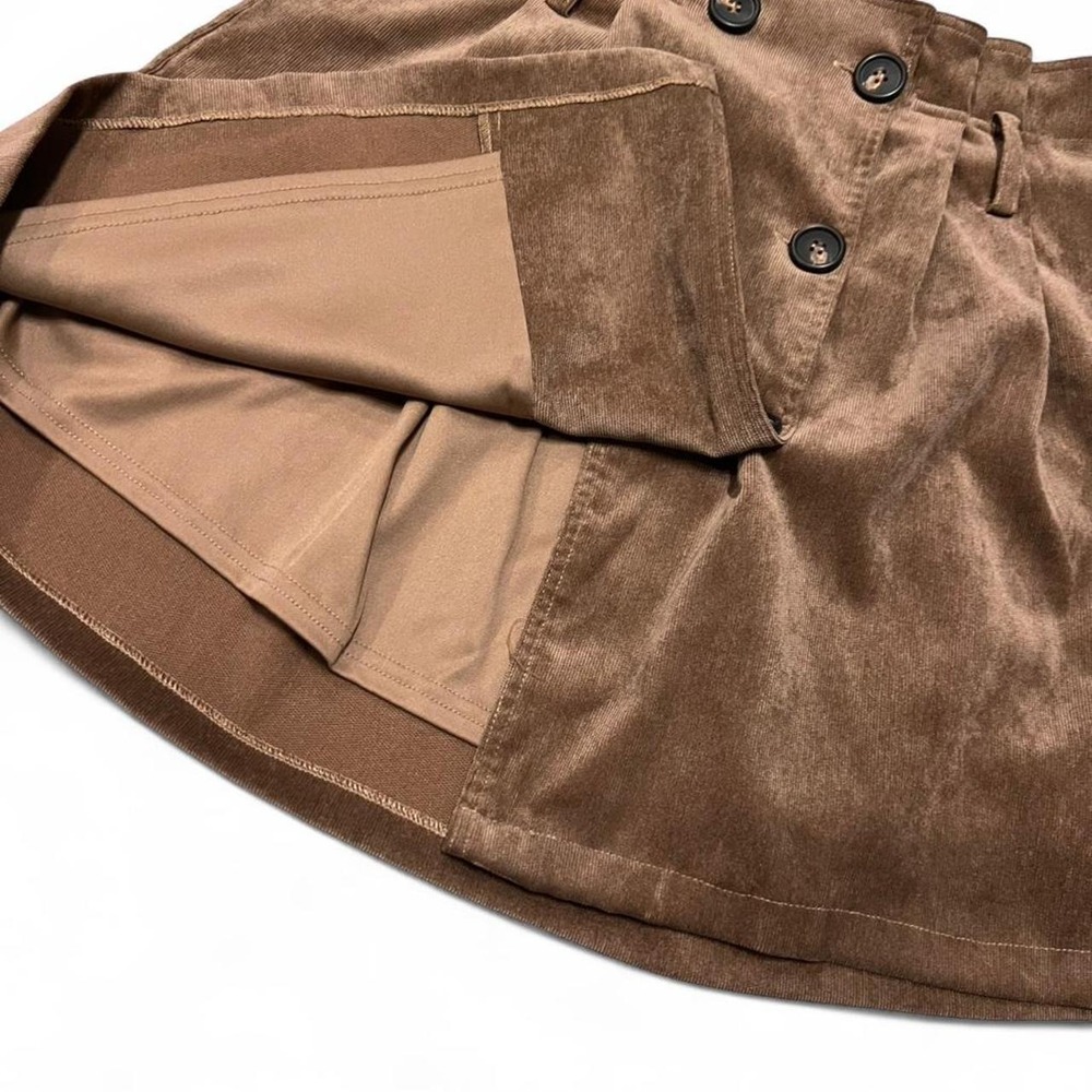 Altar'd State Brown Corduroy Pleated Mini Skirt with Buttons Women's Medium - Picture 7 of 7
